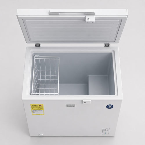 Congelador horizontal Indufrial ICC-210 ECO con la tapa abierta, visto desde arriba
