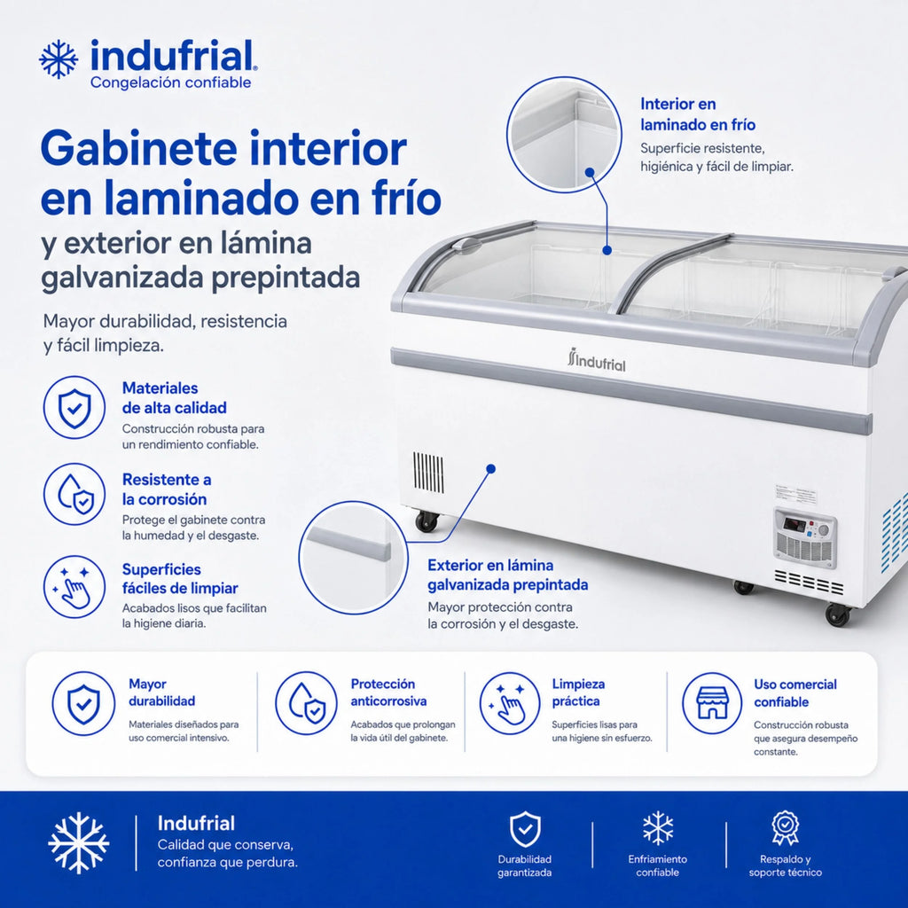 Detalle de las cuatro rodachinas del congelador comercial Indufrial ICV-700 para facilitar su desplazamiento.